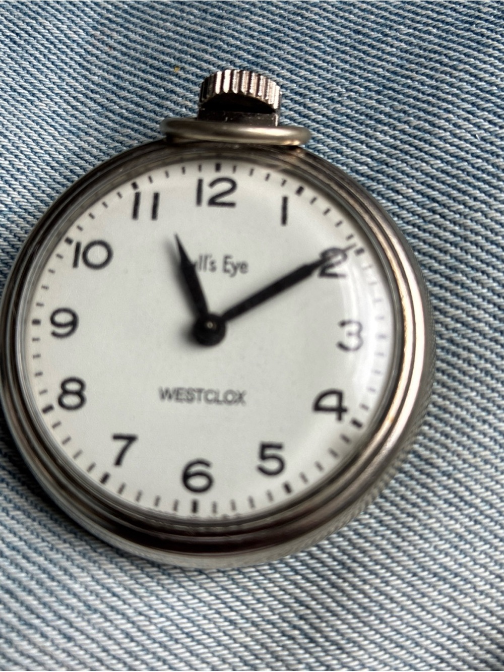 Westclox Bulls Eye Mechanical Pocket Watch Vintage, Manual Wind, USA Runs